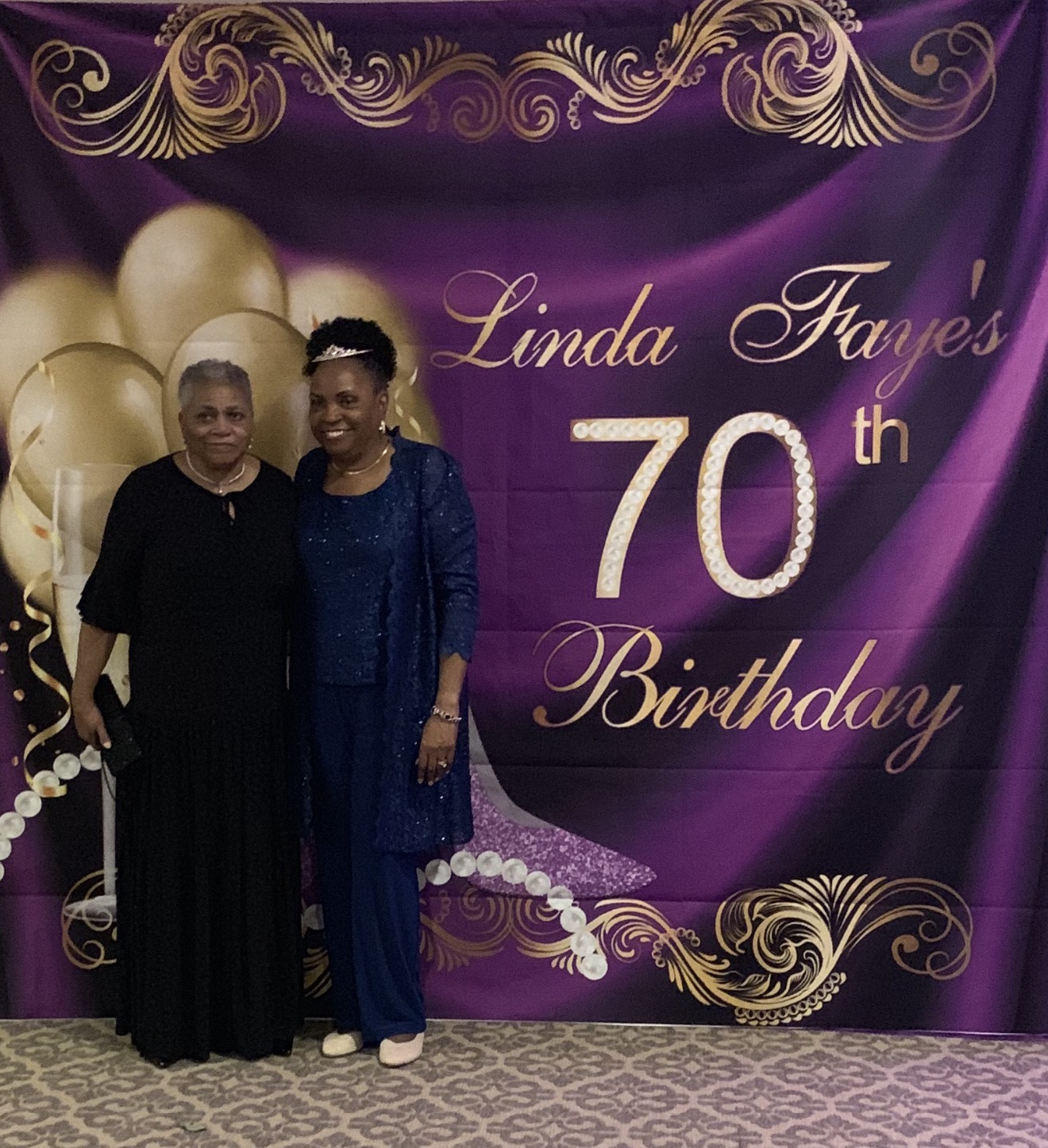 Linda Faye 70th birthday purple and gold backdrop