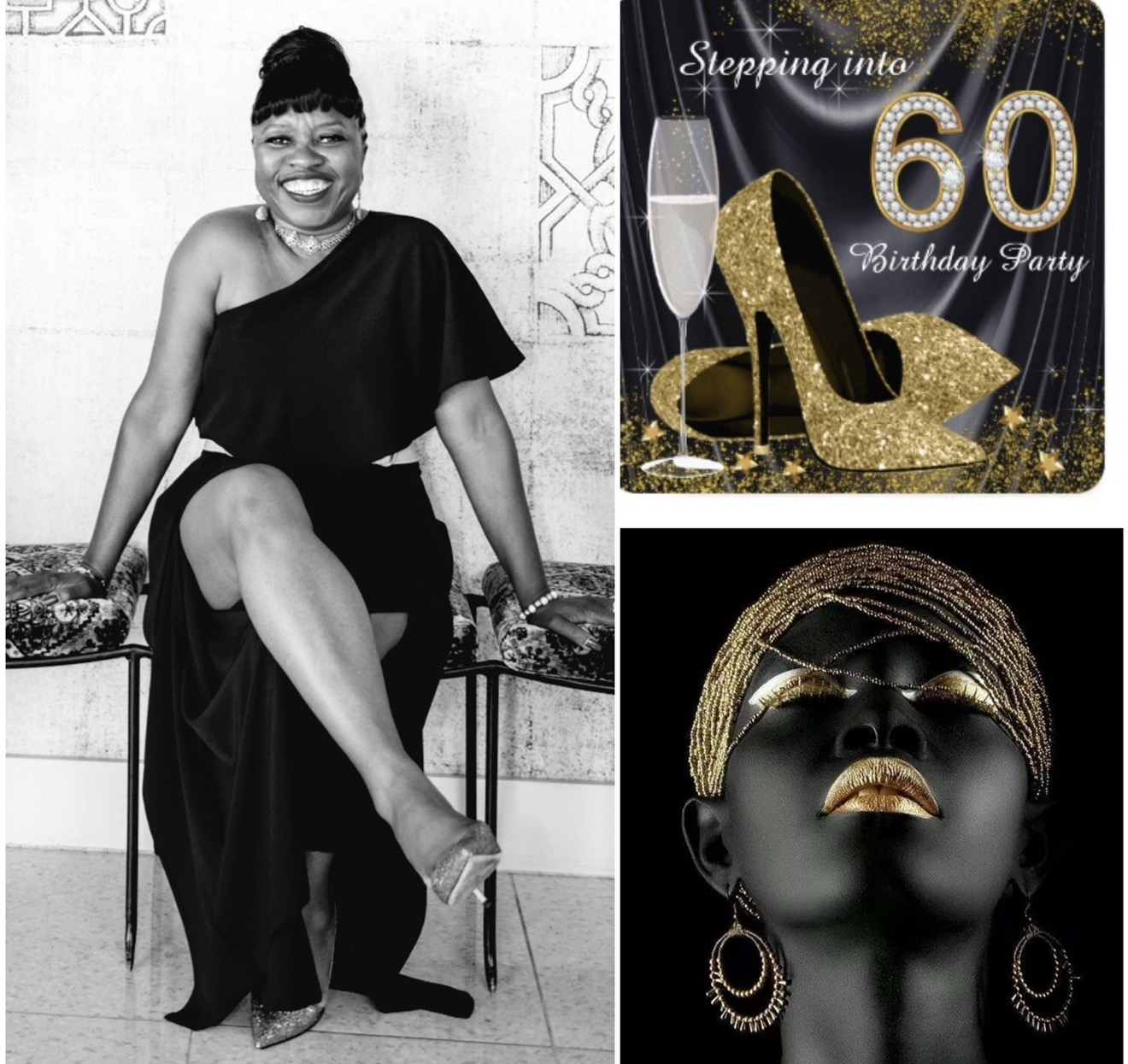 Stepping into 60 glamour birthday collage