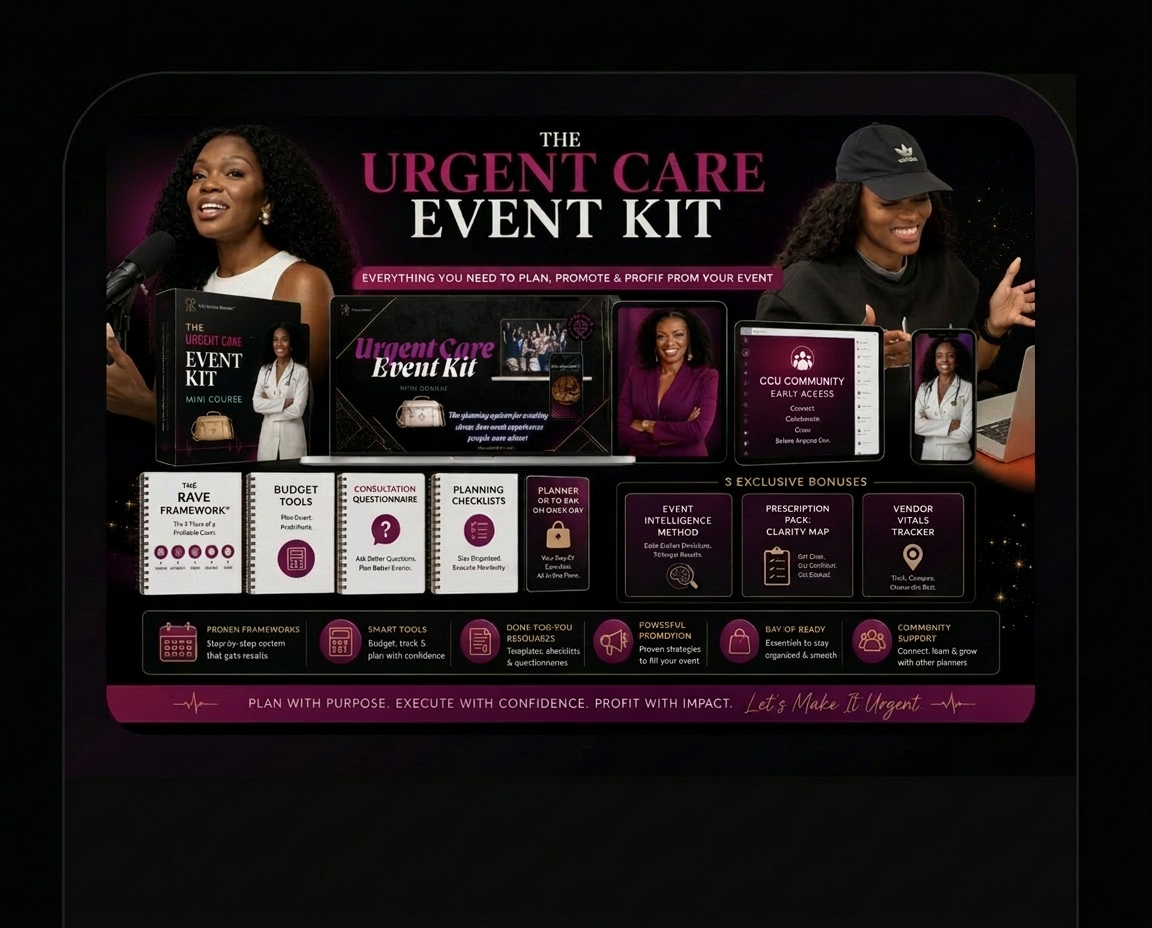 The Urgent Care Event Kit complete bundle — includes the RAVE Framework, budget tools, planning checklists, mini course, and exclusive bonuses